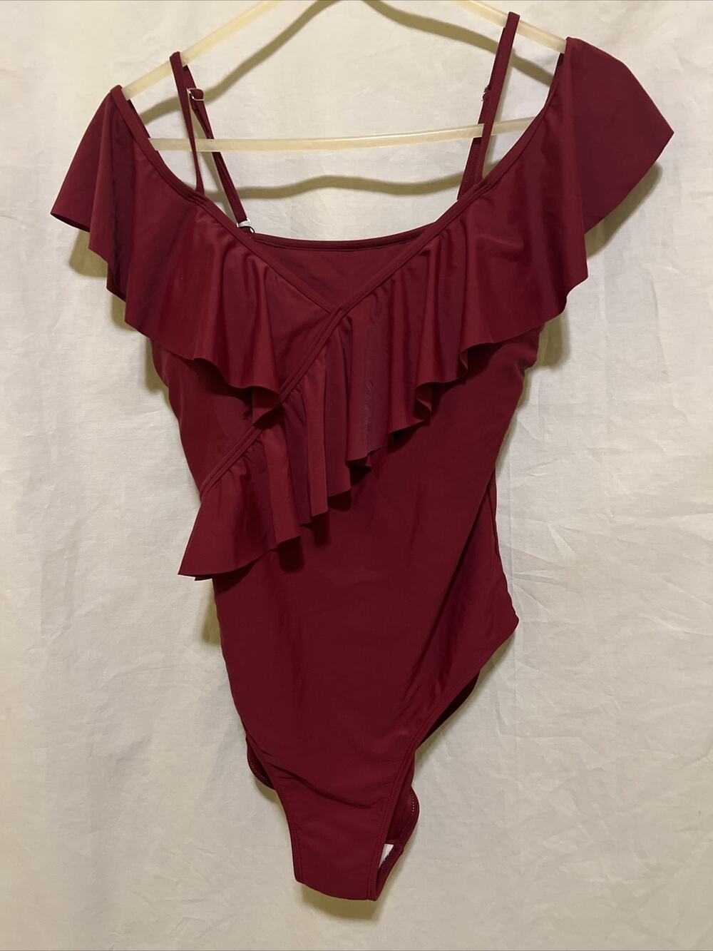 Lemon Fish Off Shoulder One Piece Bathing Suit Size XL NWT Maroon